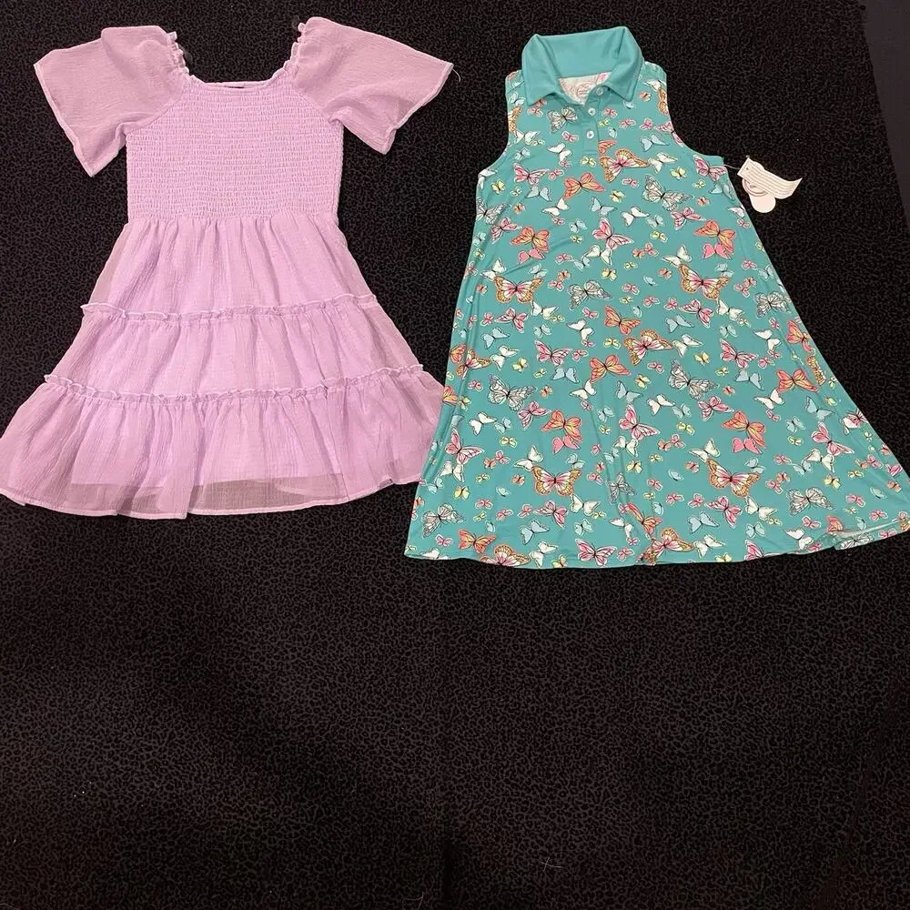 Girls Dresses Lot Of 2 Size 10–12 Party Butterfly Print Casual Tiered‎ Purple